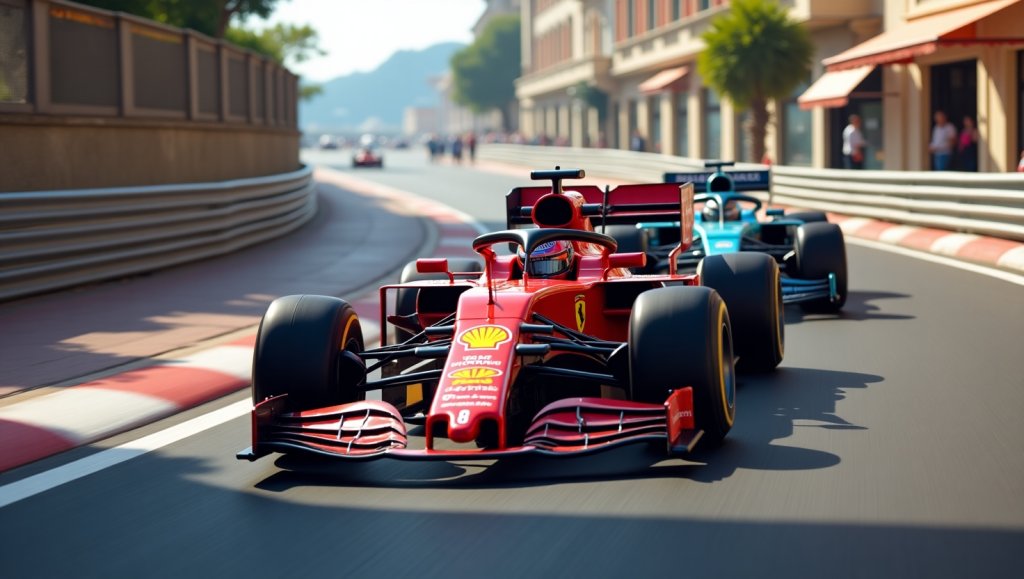 rote-f1-wagen-blockiert-dunkelblau-gelben