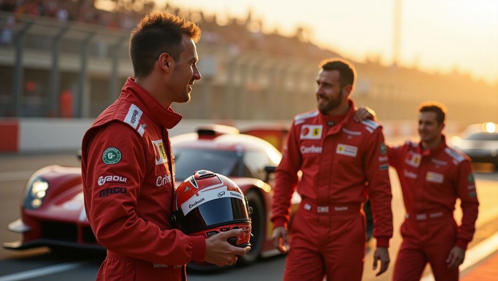 le-mans-24h-triumph-ermuedeter-rennfahrer-rotes-hypercar-sonnenaufgang