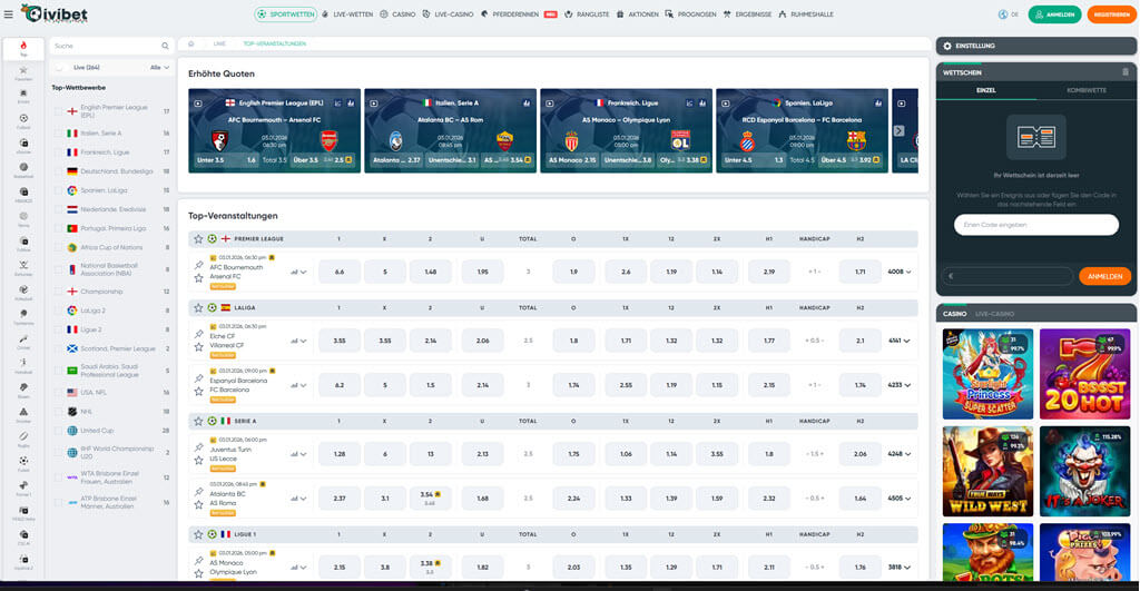 Ivibet Sportwetten Desktop